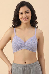 Zivame Padded Non Wired Medium Coverage Tshirt Bra - Slightly Heart Purple — thumbnail 2